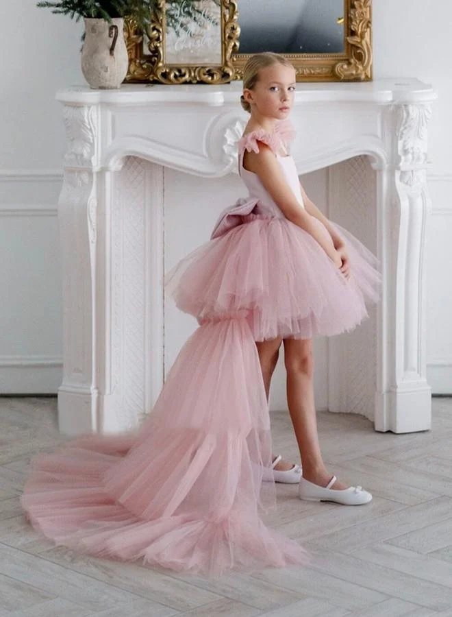 Take Two Girls Pink Tulle Sleeveless Mini Dress with Tail